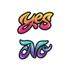 Yes and no handwritten calligraphy. Vector color graffiti. Vector lettering. Illustration isolated on white background. Calligraphy logo
