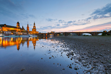 View of the old town of Dresden over river Elbe, Germany.