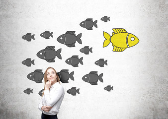 Different direction thoughtful businesswoman
