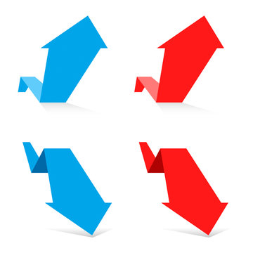 Increasing and decreasing graph set. Red and blue arrows depict growth and recession business. Flat vector chart concept illustration as an element for  web, publish infographic and social networks