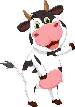 Cute cow cartoon waving 