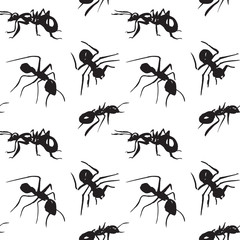 Seamless pattern with hand drawn black ants