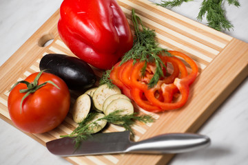 Fresh vegetables on cutting Board