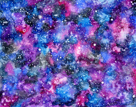 Watercolor space or cosmic background. 