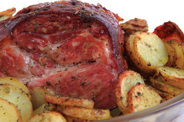 smoked and grilled meat with potatoes slice