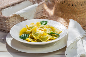 Ravioli with ricotta, spinach and parmesan cheese