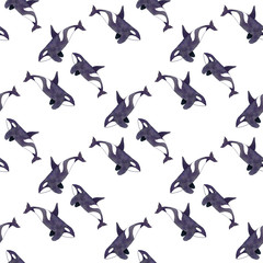 Orca or killer whale. Seamless watercolor pattern