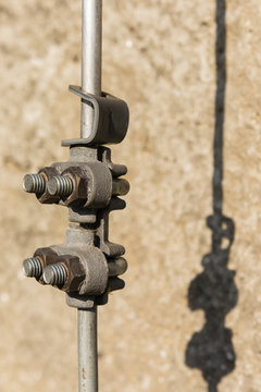 metal clip from the lightning rod for the label label lead