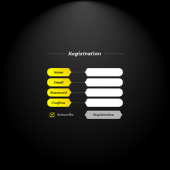 Member registration form with trendy fields and buttons shapes