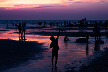 Fototapeta premium sunset at Bangsean beach,Chonburi,Thailand