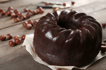 Chocolate muffin cake, on the table