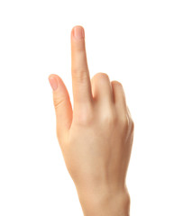 Female hand on white background