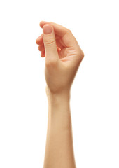 Female hand on white background
