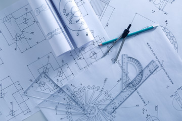 Fototapeta na wymiar Set of engineering drawings, top view