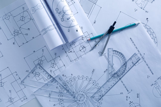 Set of engineering drawings, top view © Africa Studio