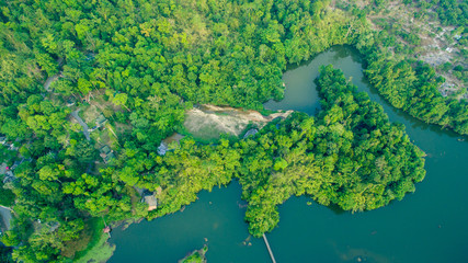 aerial top view of forest mouatain in asian Thailand