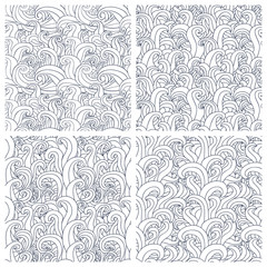 Obraz premium Set of four seamless pattern with abstract doodle waves.