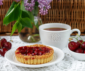 Summer berry pie. Tart, pie, cake shortbread with cherries
