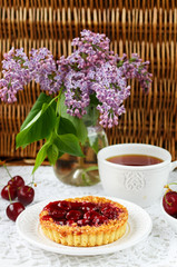 Summer berry pie. Tart, pie, cake shortbread with cherries
