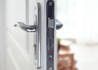 Part of door with silver door-handle