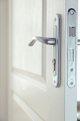 Part of door with silver door-handle