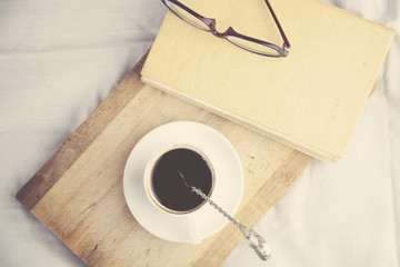 bed with coffee