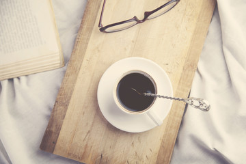 bed with coffee