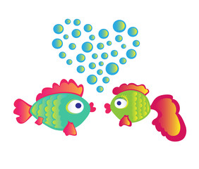 Love fishes on white background