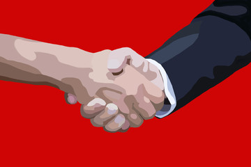 drawing of handshake with red background