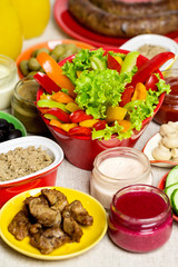 Table setting for a summer picnic - vegetables and mushrooms, ol