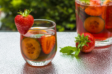 Traditional Pimms cocktail with lemonade