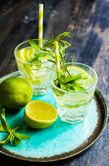 Summer drink with lime and mint