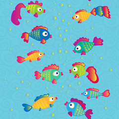 Fototapeta na wymiar Fishes communicate cartoon seamless pattern