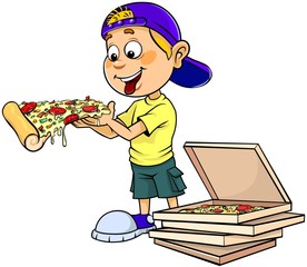 Boy eating pizza