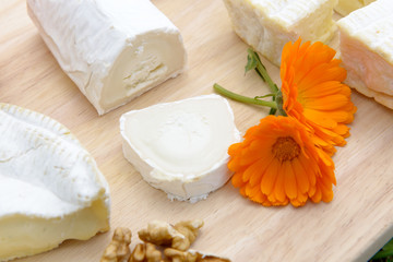 tray with different French cheeses