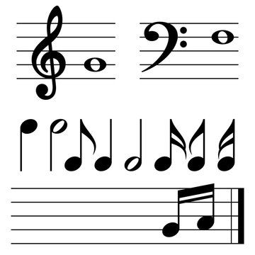 Vector musical key icons. Flat design. Black on white background. Vector illustration.