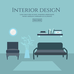 Flat style concept set of interior design room types. Concepts for web banners and promotional materials. Vector illustration.