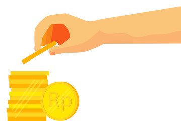 illustration for man 
invest his money (golden rupiah coin)
isolated on white