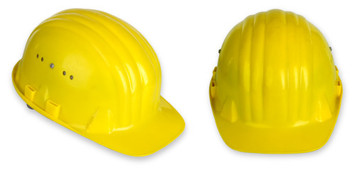 Zwei gelbe Arbeitsschutzhelme