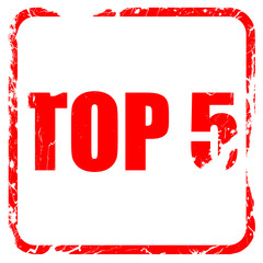 top 5, red rubber stamp with grunge edges