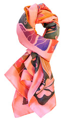 knotted batik silk pink scarf with floral pattern