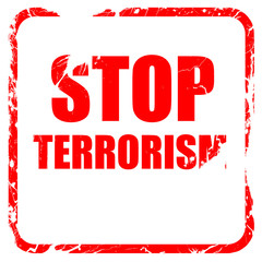 Stop terrorism red rubber stamp against white background