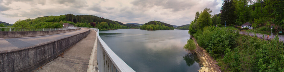 Fototapeta na wymiar aggertalsperre dam germany high definition panorama