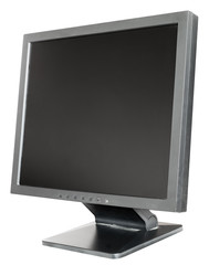 old used black LCD monitor isolated on white