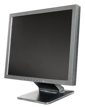 Old Used Black LCD Monitor Isolated On White