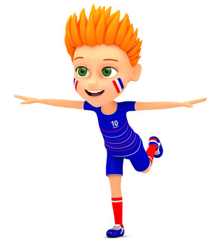 Boy soccer player winner on white background. 3d render illustra