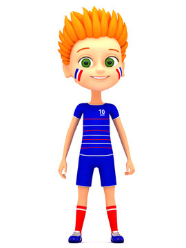 Boy soccer player on a white background. 3d render illustration.