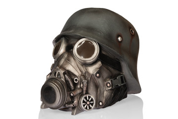 Military Helmet with Goggles and Gas Mask