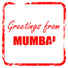 Greetings from mumbai, red rubber stamp with grunge edges