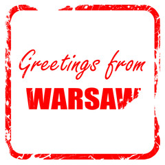 Greetings from warsaw, red rubber stamp with grunge edges